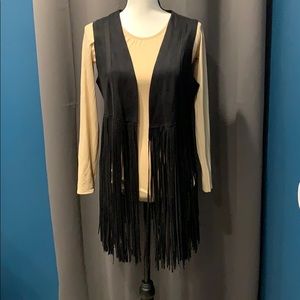 ANGL Black Fringe Vest Size L